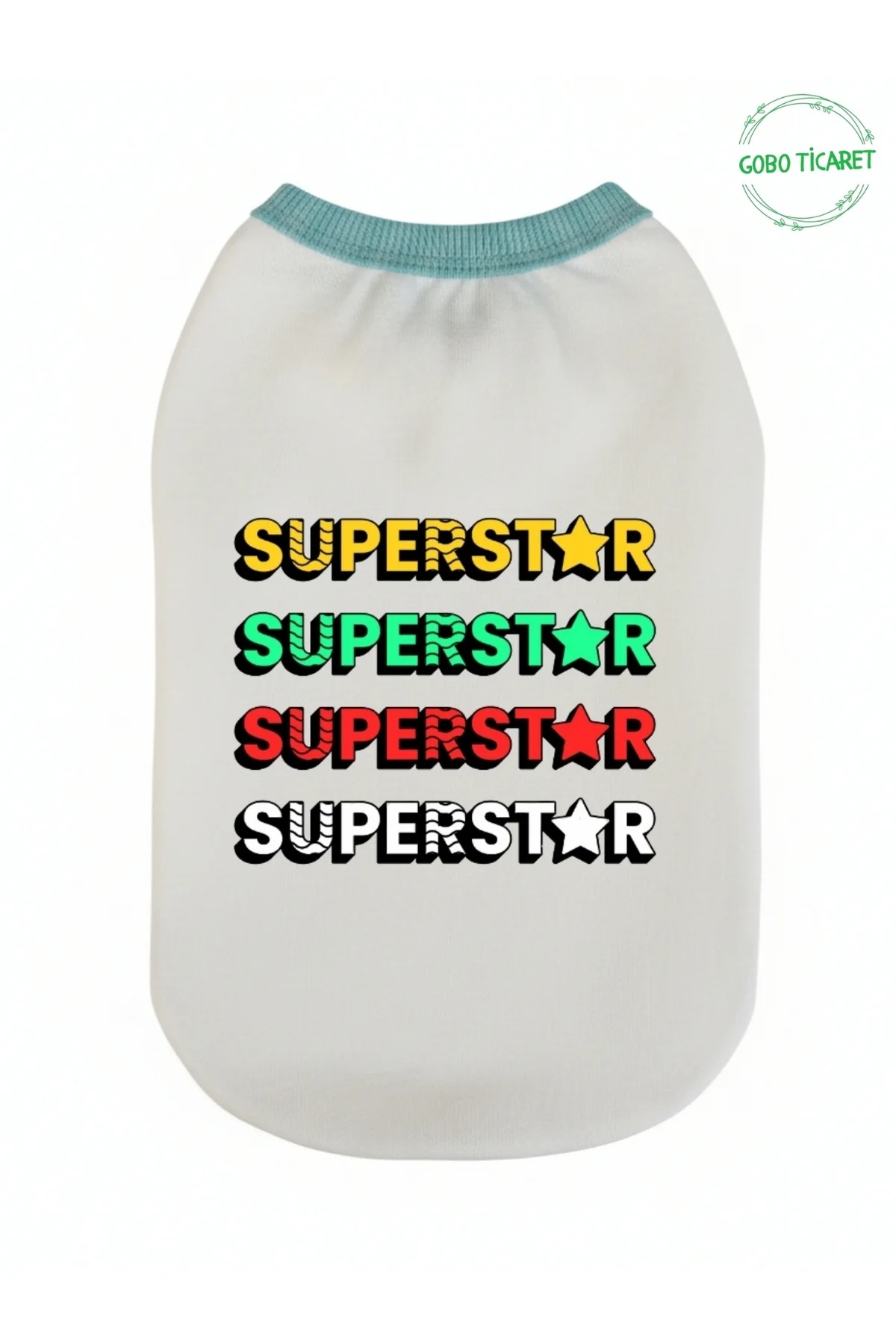 Beyaz SUPERSTAR Yazılı Kedi ve Köpek Kıyafeti Tişörtü Elbisesi SM