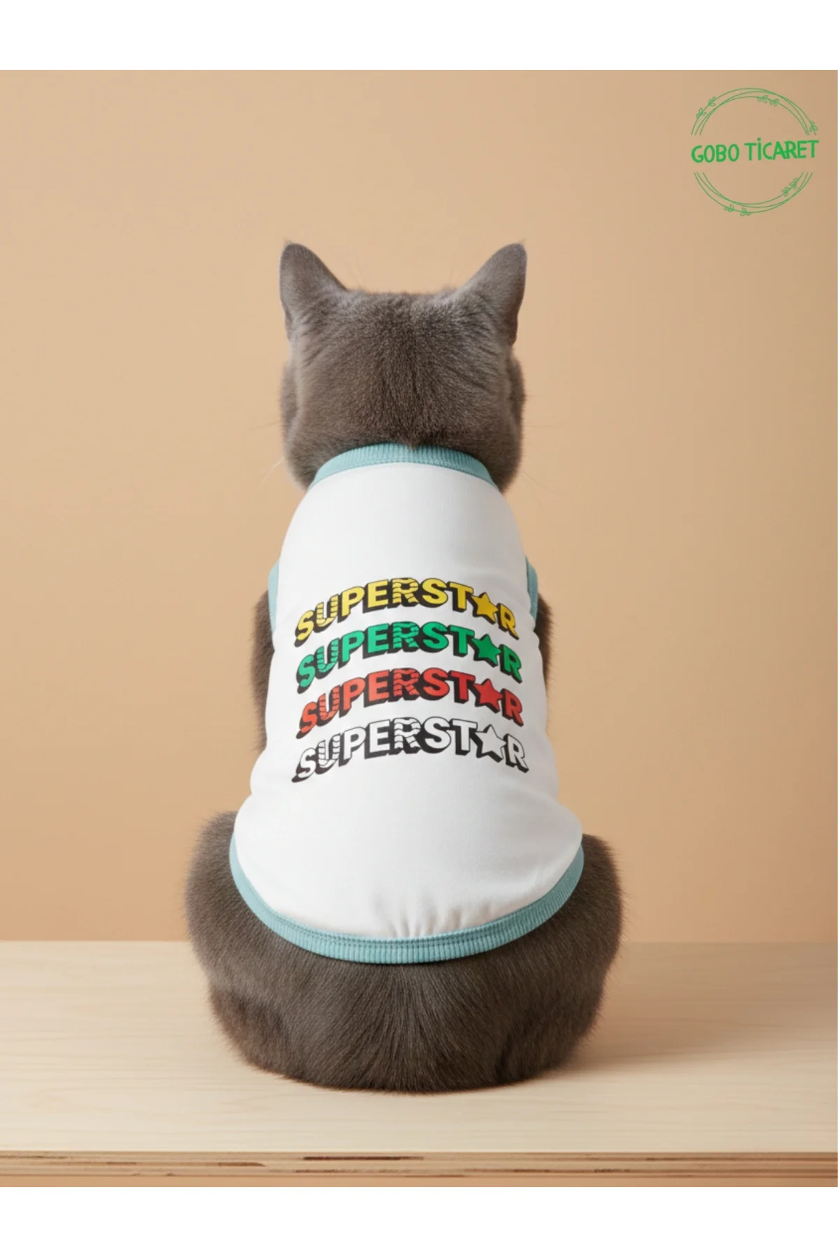 Beyaz SUPERSTAR Yazılı Kedi ve Köpek Kıyafeti Tişörtü Elbisesi SM