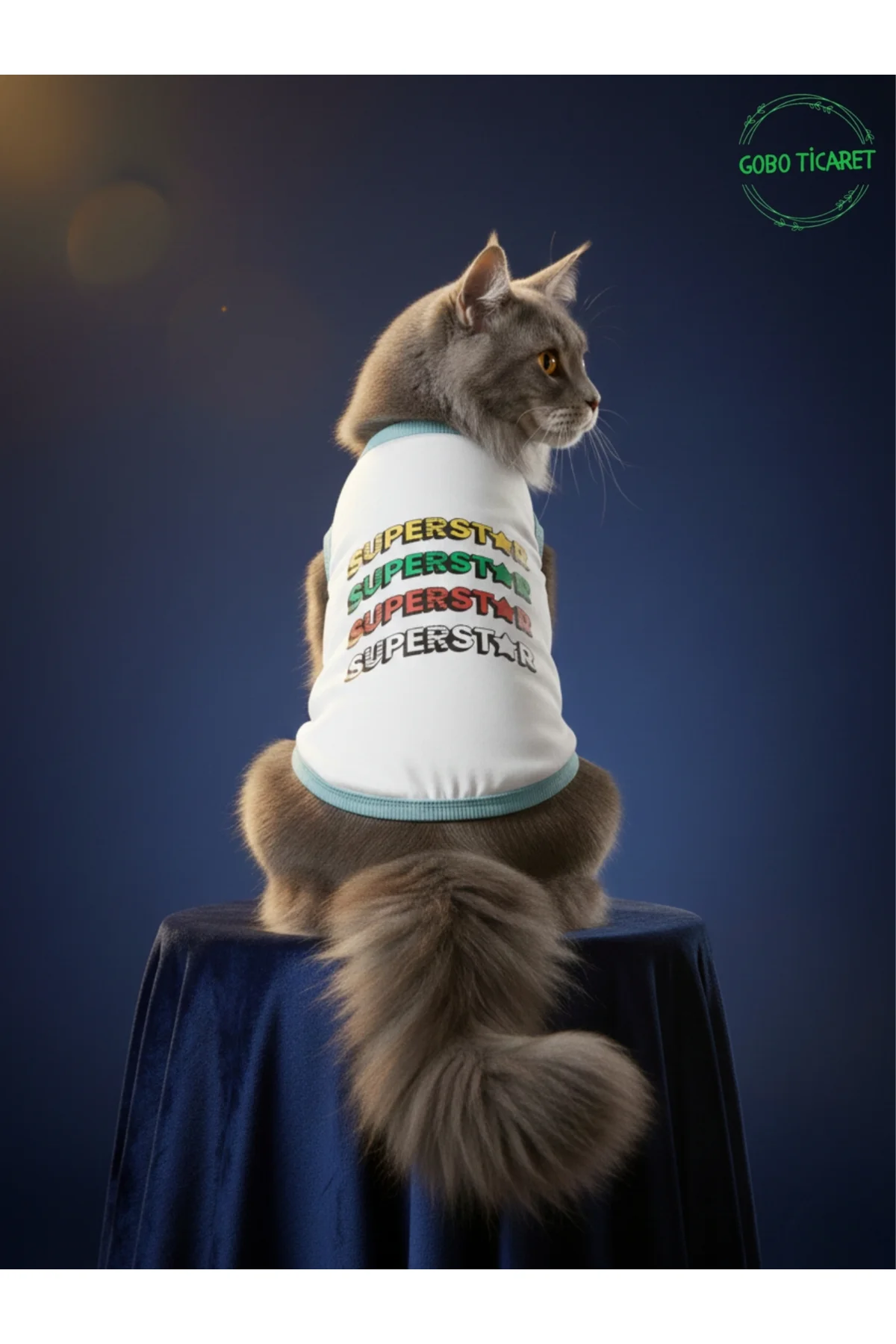 Beyaz SUPERSTAR Yazılı Kedi ve Köpek Kıyafeti Tişörtü Elbisesi SM
