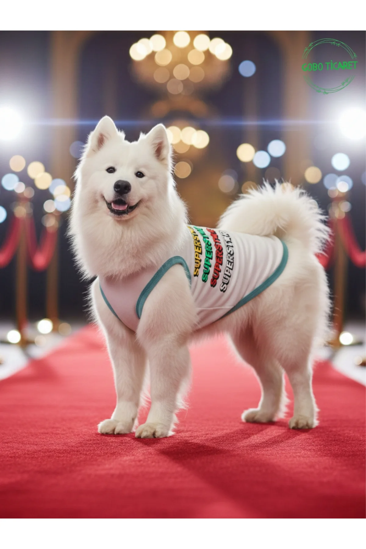 Beyaz SUPERSTAR Yazılı Kedi ve Köpek Kıyafeti Tişörtü Elbisesi SM