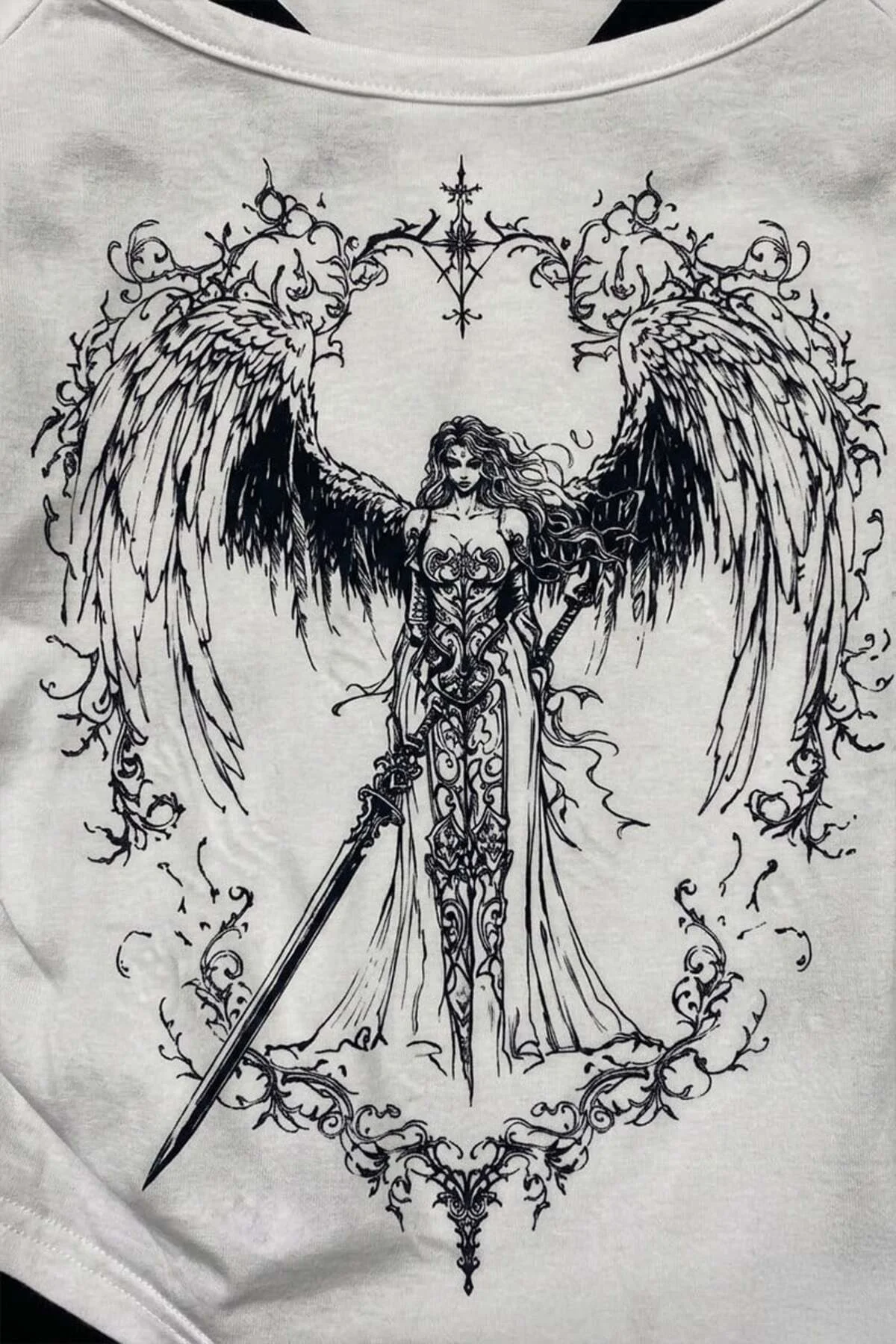 Beyaz Sword Warriror Angel Madonna Yaka Ek Askılı Full Body Y2K K