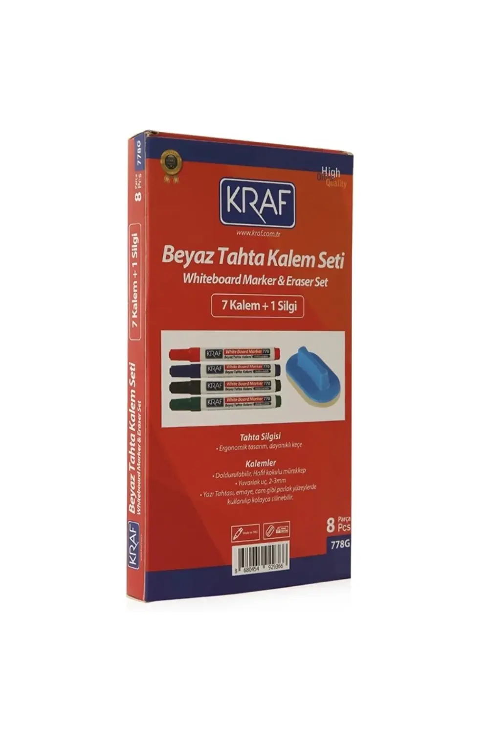 BEYAZ TAHTA KALEMİ & SİLGİ SET 8'Lİ ( 7 KALEM+1 SİLGİ)