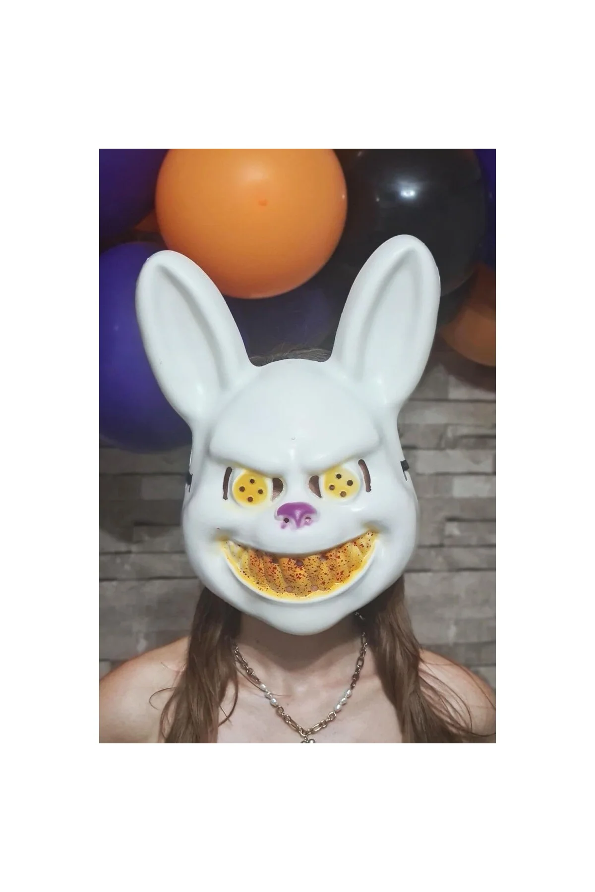 Beyaz Tavşan Cadılar Bayramı Halloween Maskesi Katil Tavşan Korkunç Maske Beyaz