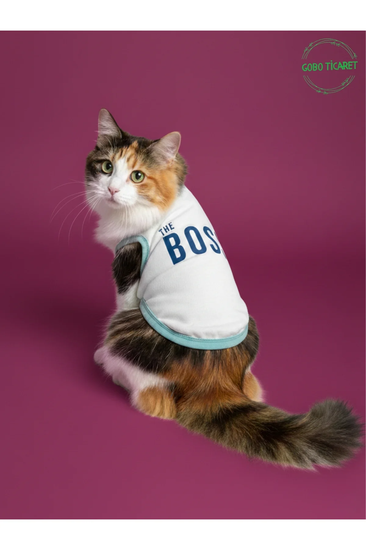 Beyaz The Boss (Patron) Yazılı Kedi ve Köpek Kıyafeti Tişörtü Elb