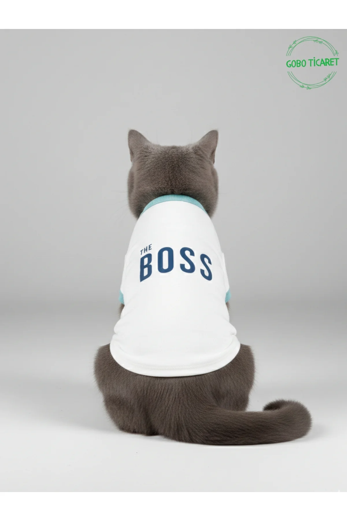 Beyaz The Boss (Patron) Yazılı Kedi ve Köpek Kıyafeti Tişörtü Elb