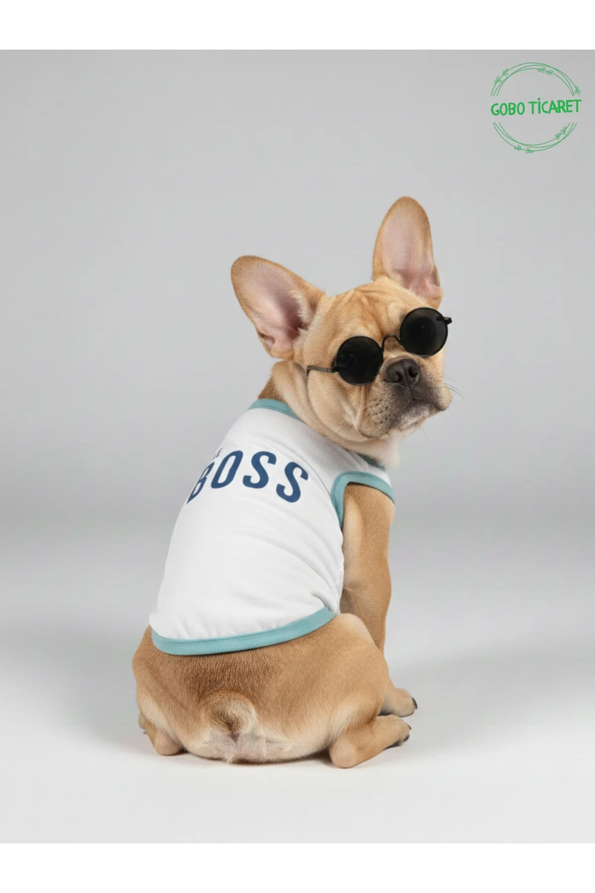 Beyaz The Boss (Patron) Yazılı Kedi ve Köpek Kıyafeti Tişörtü Elb