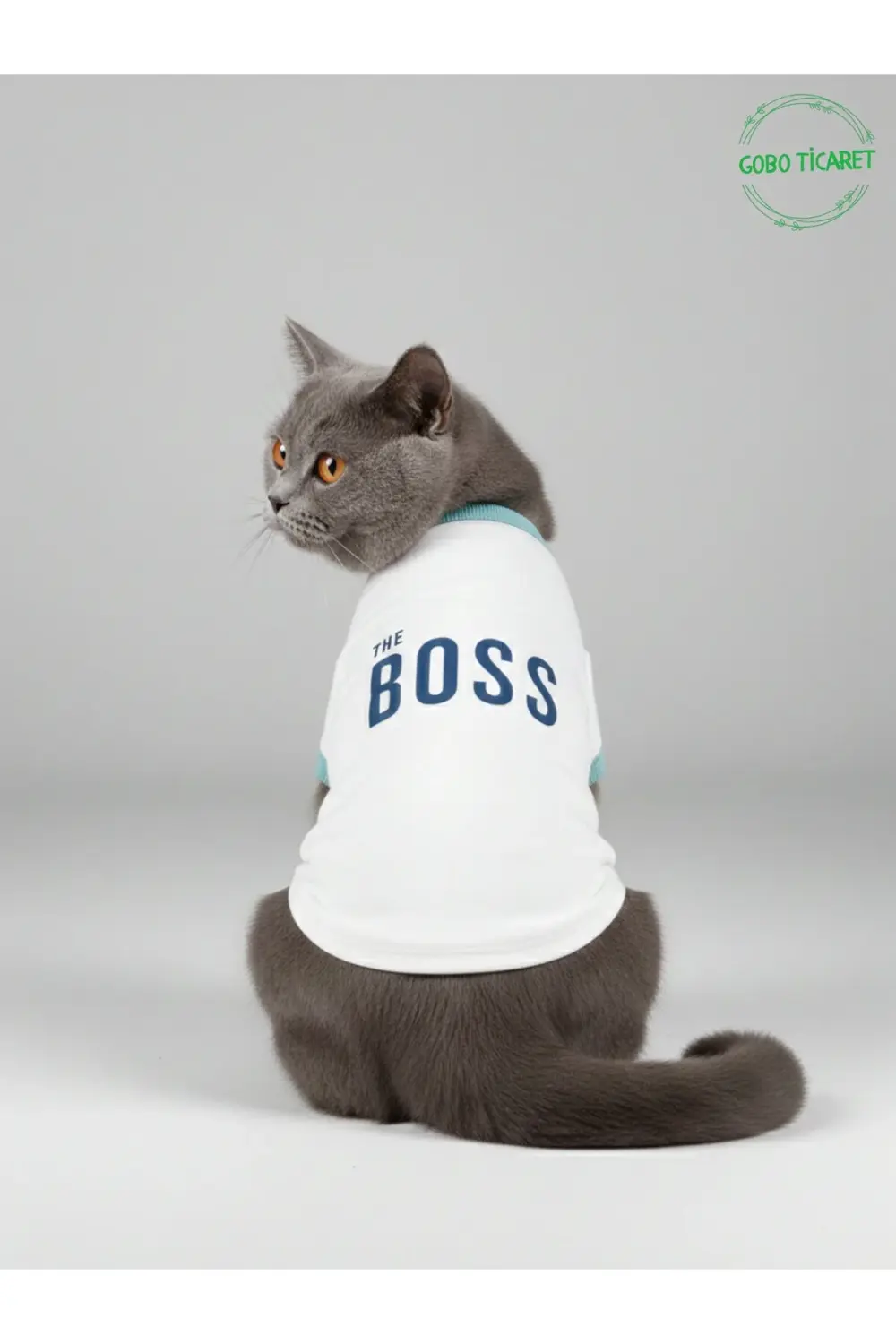 Beyaz The Boss (Patron) Yazılı Kedi ve Köpek Kıyafeti Tişörtü Elb