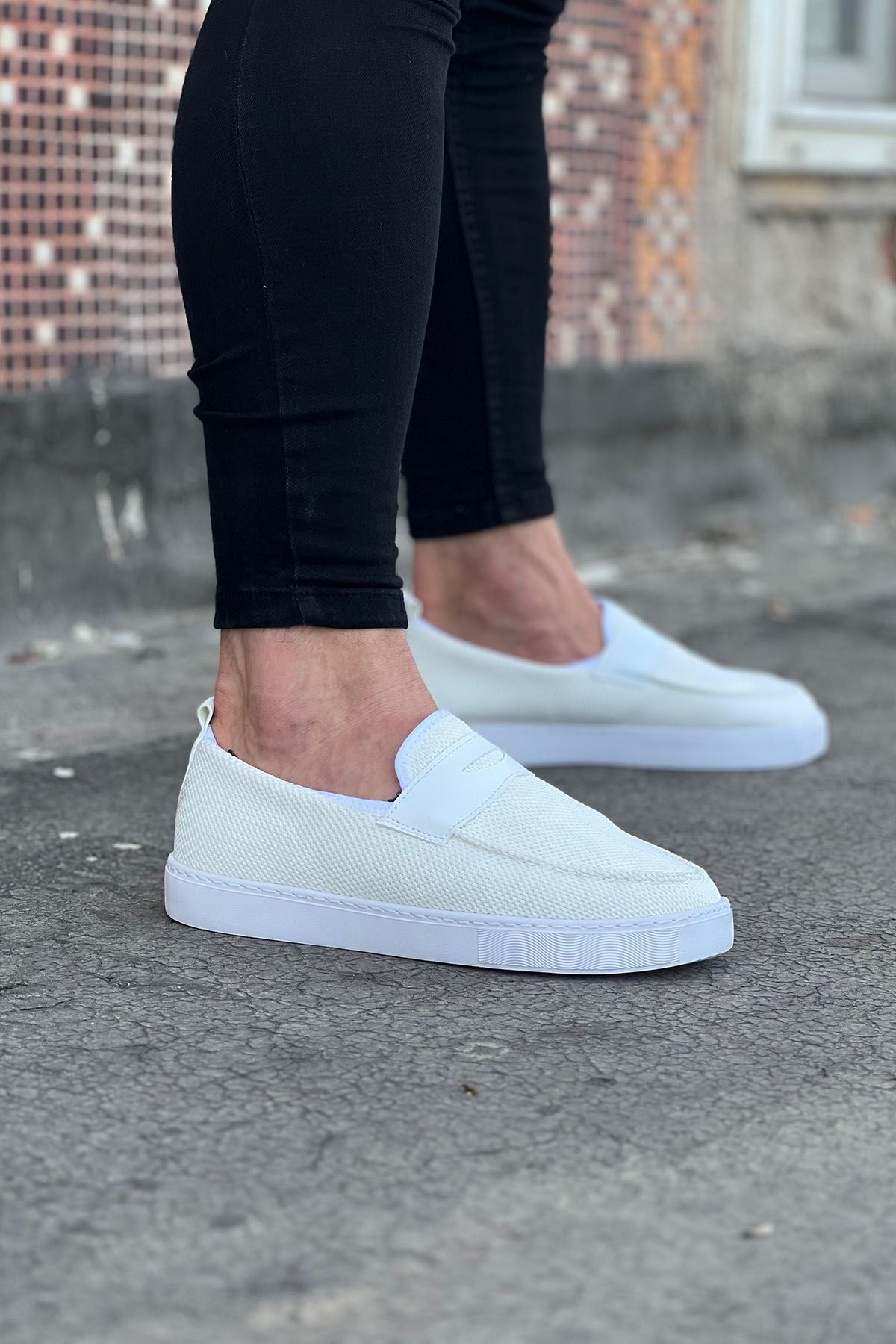 K&A Beyaz Triko Babet Erkek Casual Ayakkabı