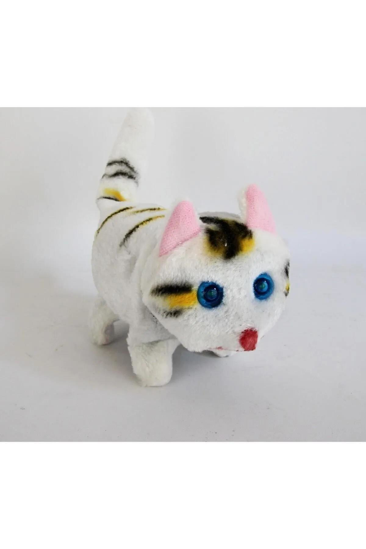 Halley Peluş Oyuncak Beyaz Turuncu Renk Yürüyen Miyavlayan Kedi İşıklı Sesli Hareketli