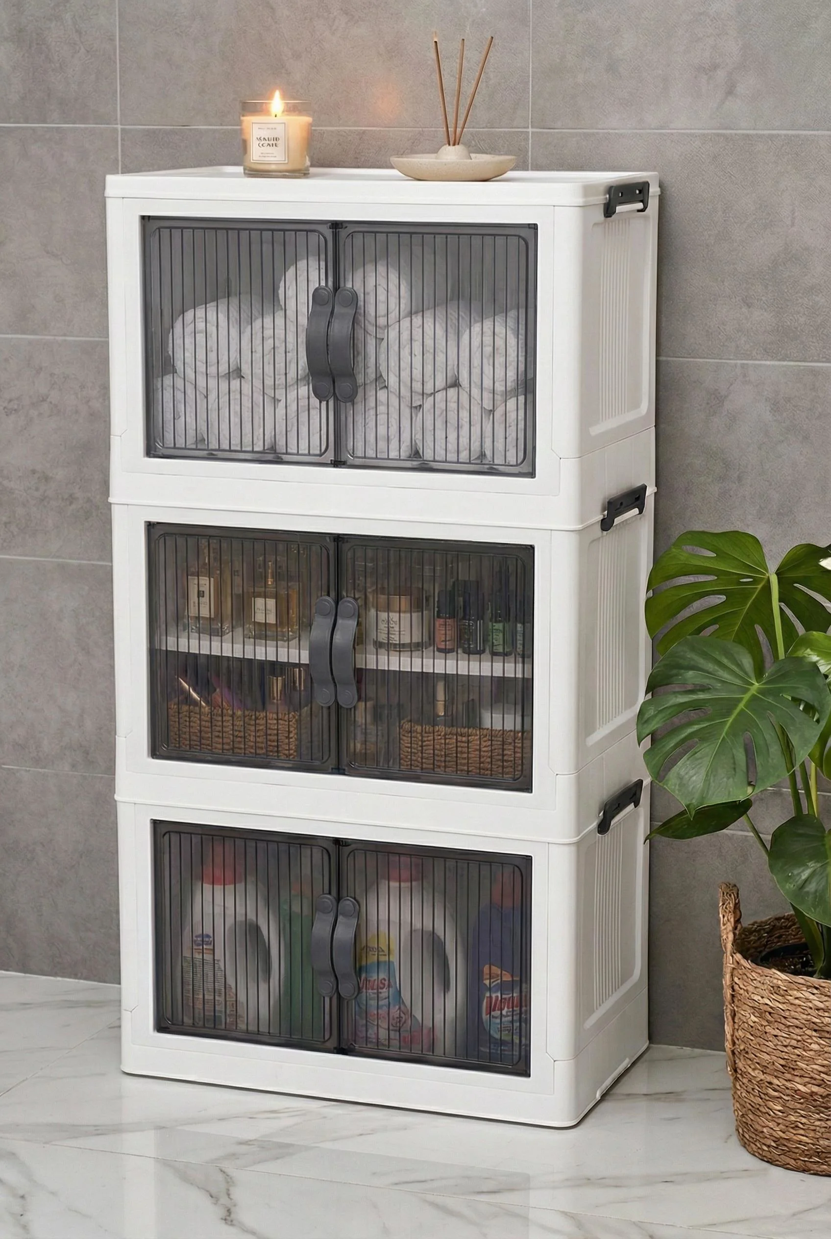 Beyaz Üç Katlı Portatif Dolap &amp; Çok Amaçlı Mutfak Ve Kiler Düzenleyici 29x48x84 cm