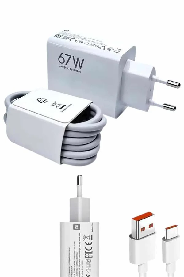 Beyaz Ultra Plus Hızlı Şarj Seti Şarj Adaptörü ve Kablosu 67W