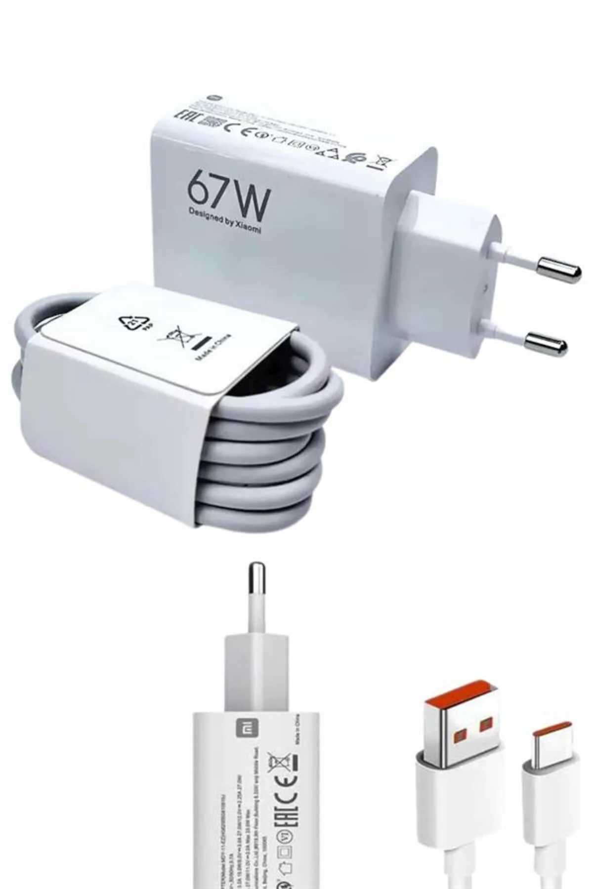 Beyaz Ultra Plus Hızlı Şarj Seti Şarj Adaptörü ve Kablosu 67W - L