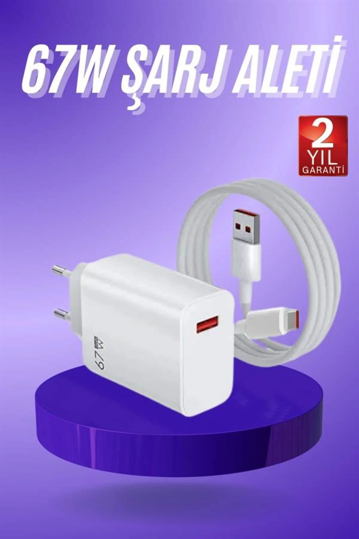 Beyaz Ultra Plus Hızlı Şarj Seti Şarj Adaptörü ve Kablosu 67W - L