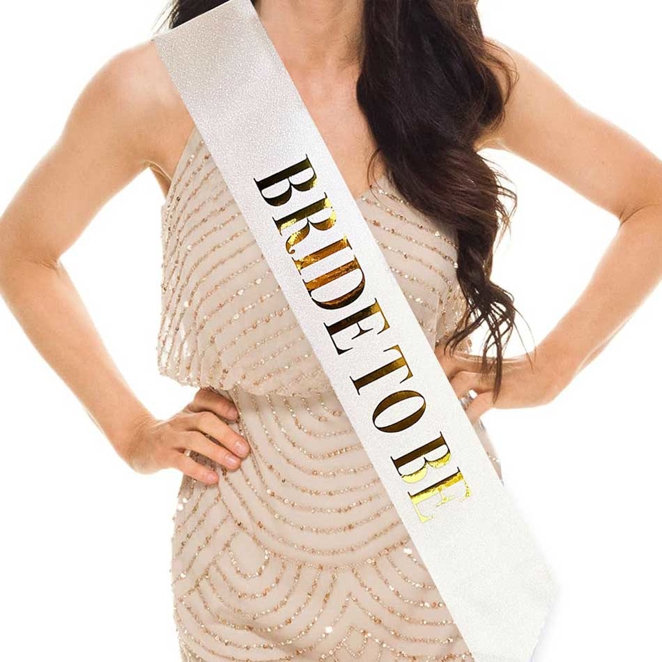 Beyaz Üzeri Altın Büyük Bride To Be Yazılı Simli Işıltılı Kuşak K