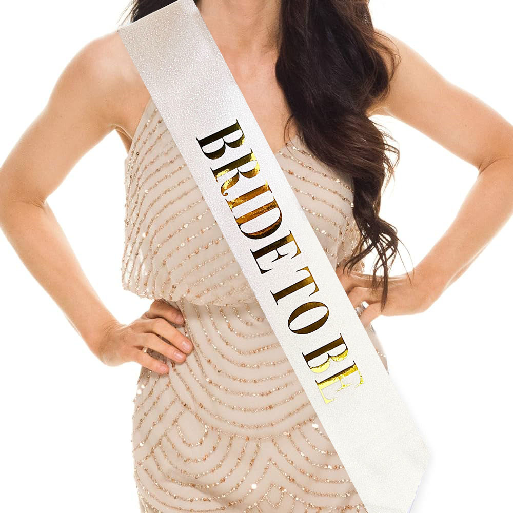 Beyaz Üzeri Altın Büyük Bride To Be Yazılı Simli Işıltılı Kuşak K