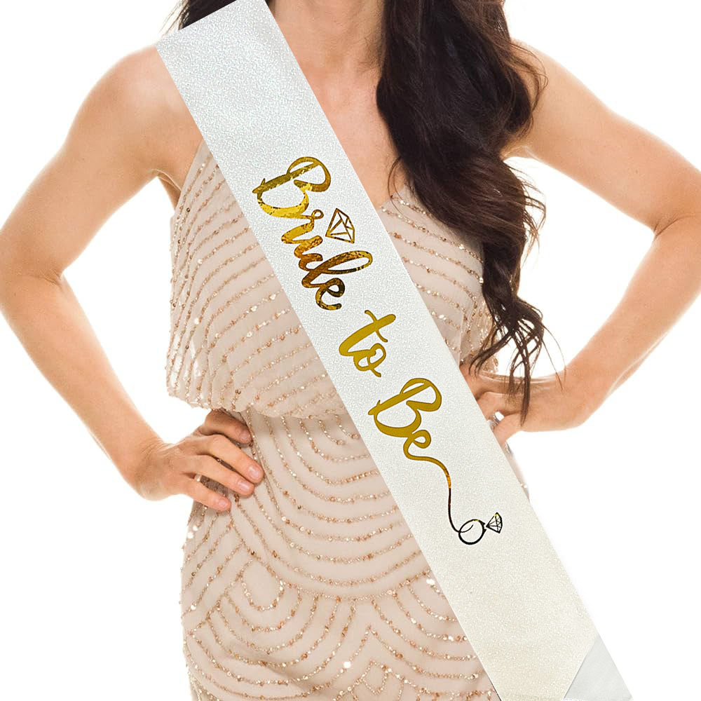 Beyaz Üzeri Altın İtalik Alyanslı Bride To Be Yazılı Simli Işıltı