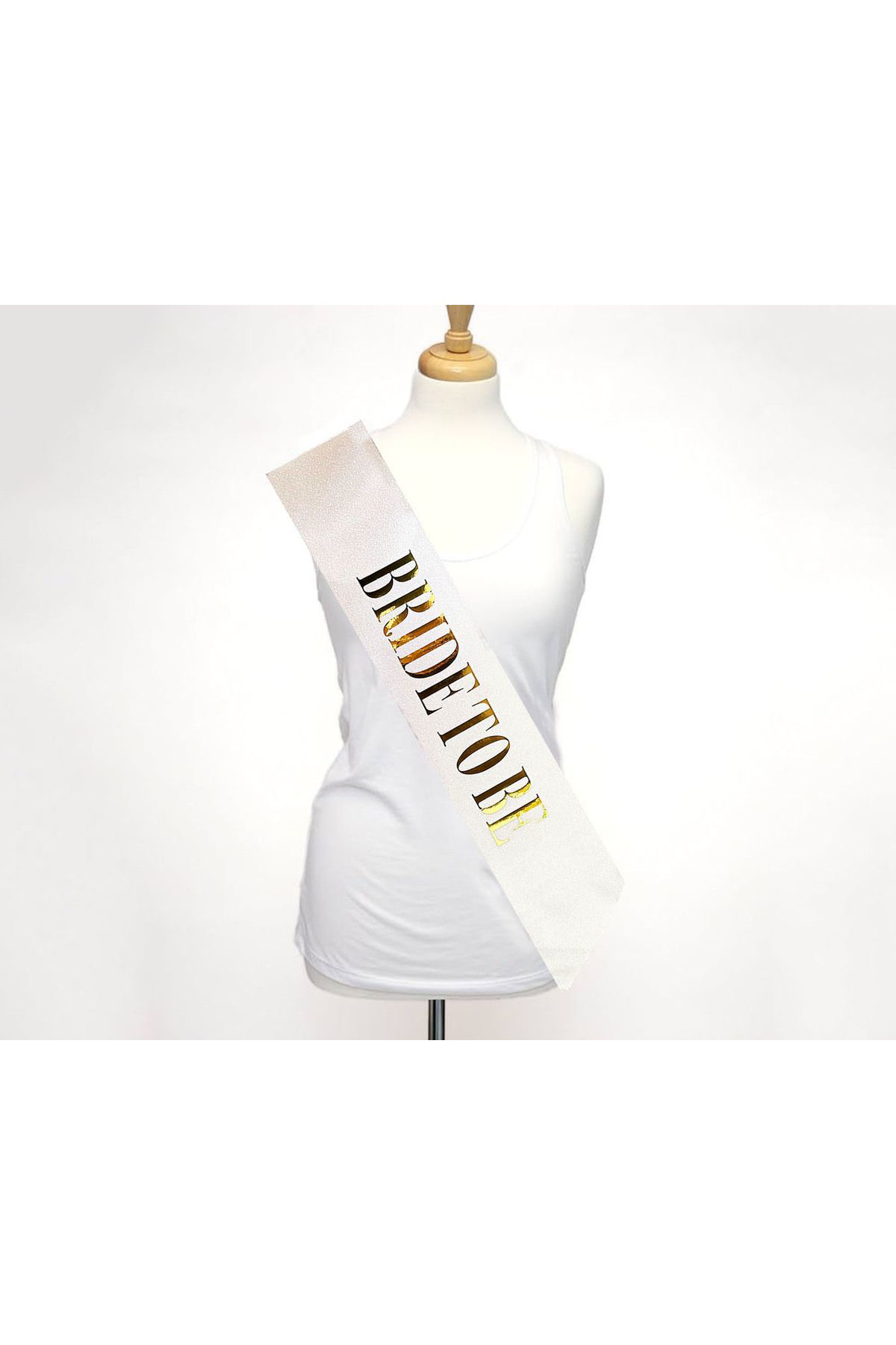 Ok Aksesuar Beyaz Üzeri Altın Büyük Bride To Be Yazılı Simli İşıltılı Kuşak K