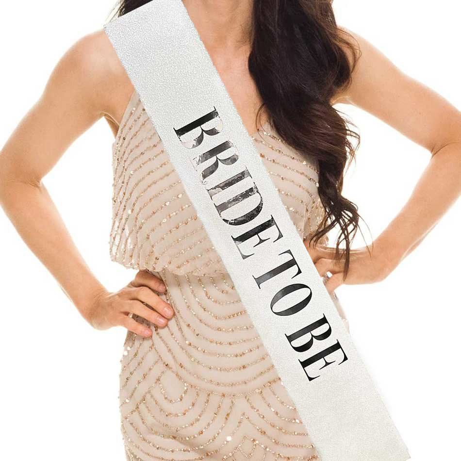 Beyaz Üzeri Gümüş Büyük Bride To Be Yazılı Simli Işıltılı Kuşak K