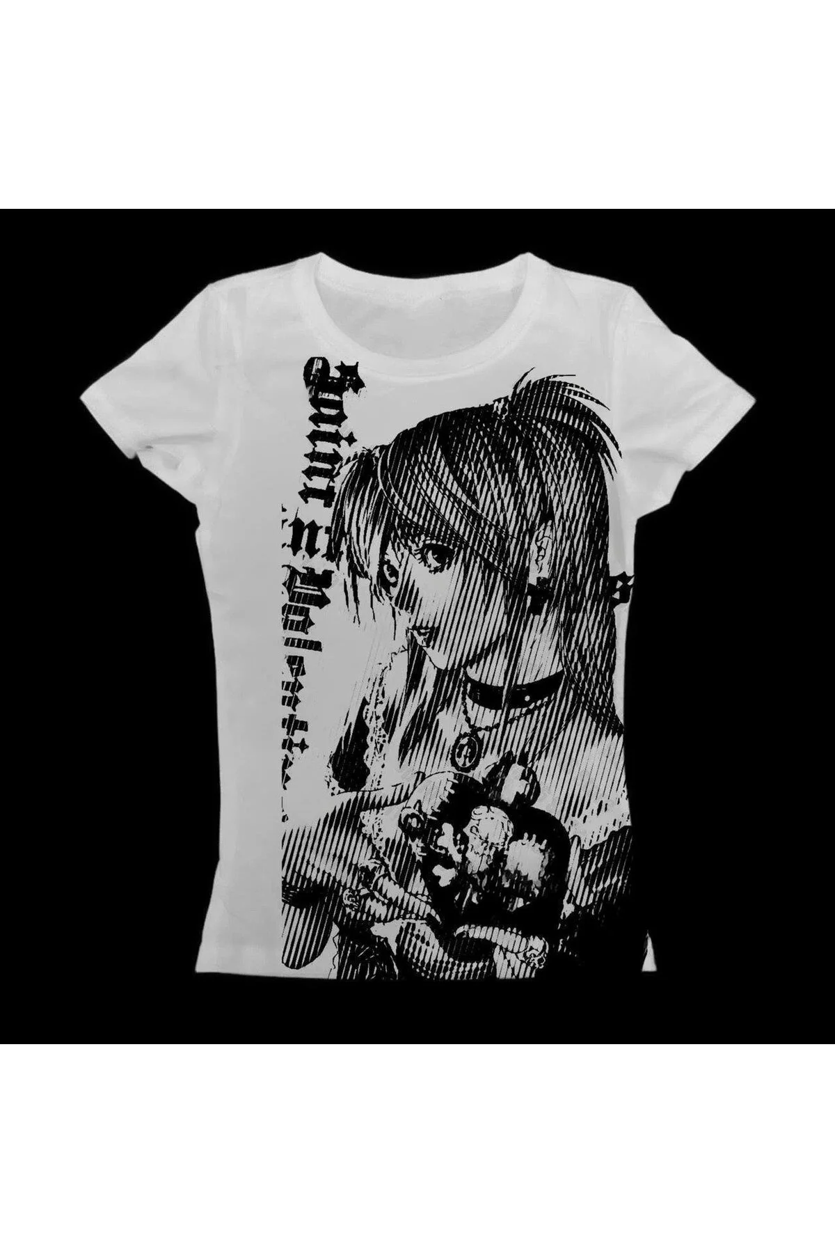 Beyaz Vintage Anime Misa Amane Saint Gotik Y2K Kısa Kollu Crop