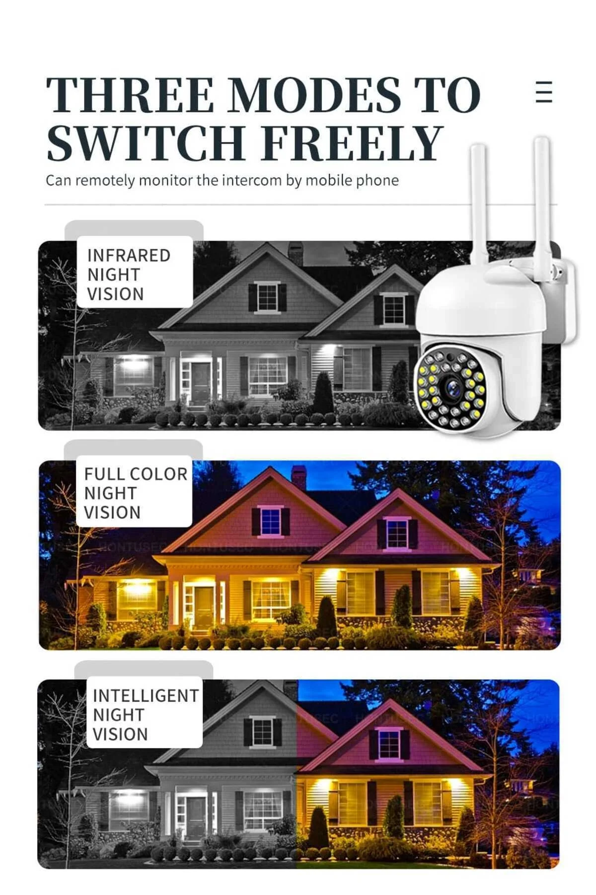 Beyaz wifi kontrollü 1080p HD 2MP 360 derece video kamera SD kart girişli çift LED MP4