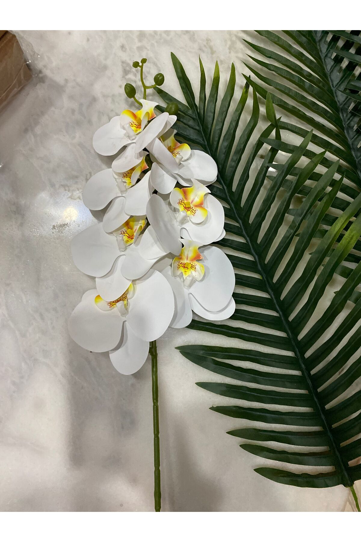 Beyaz Yapay Orkide Tek Dal 90 Cm