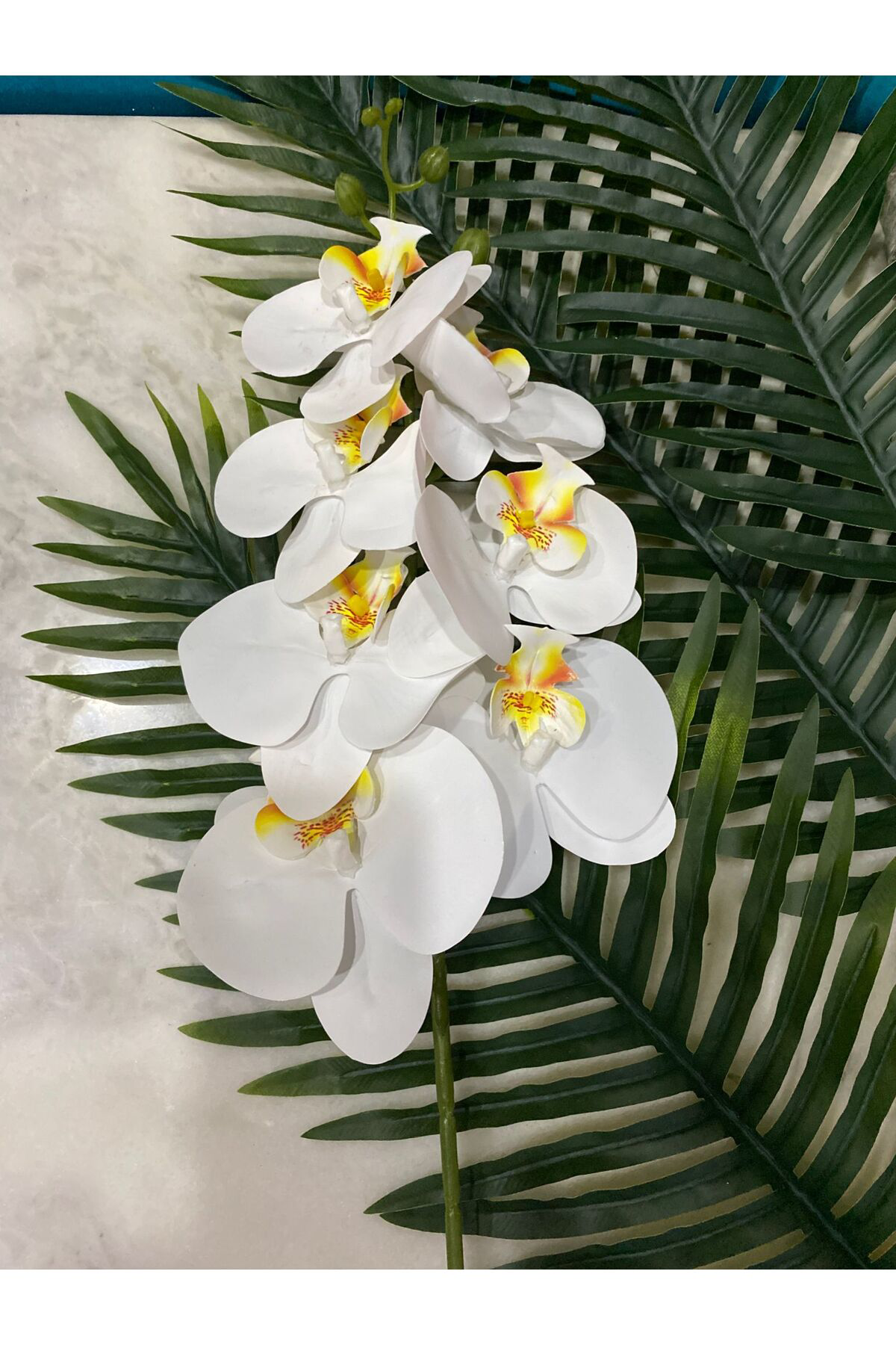 Beyaz Yapay Orkide Tek Dal 90 Cm