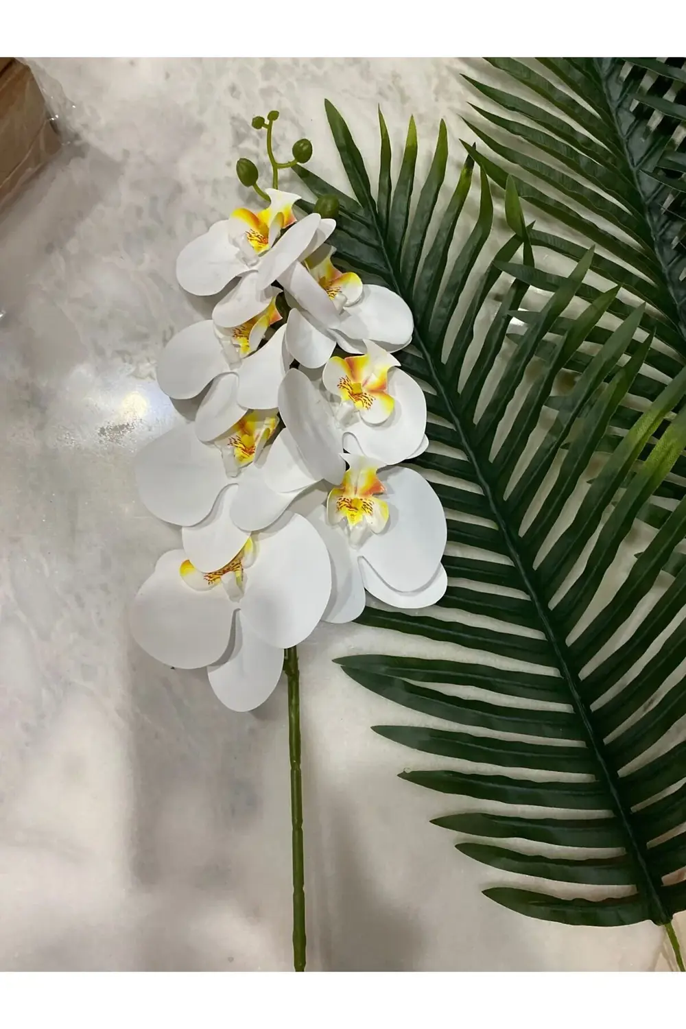 Beyaz Yapay Orkide Tek Dal 90 Cm