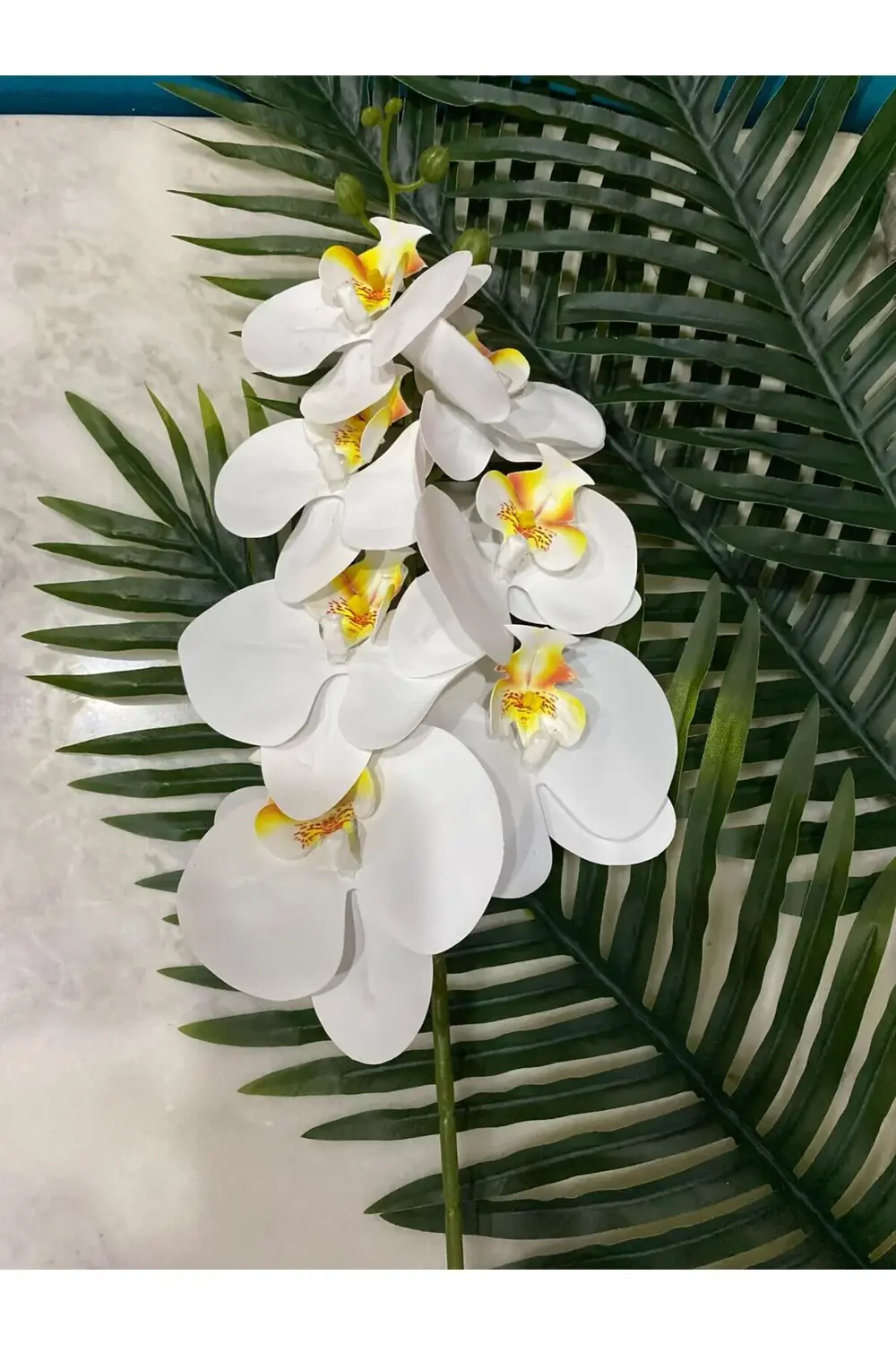 Beyaz Yapay Orkide Tek Dal 90 Cm