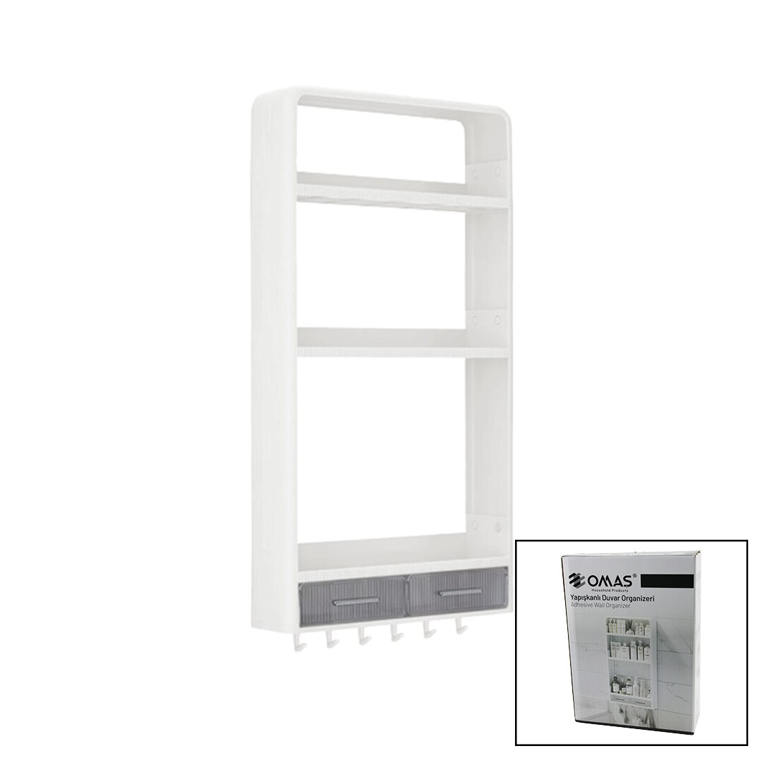 BEYAZ YAPIŞKANLI DUVAR ORGANİZERİ PLASTİK 3 RAF=14CM-19CM-30CM - 