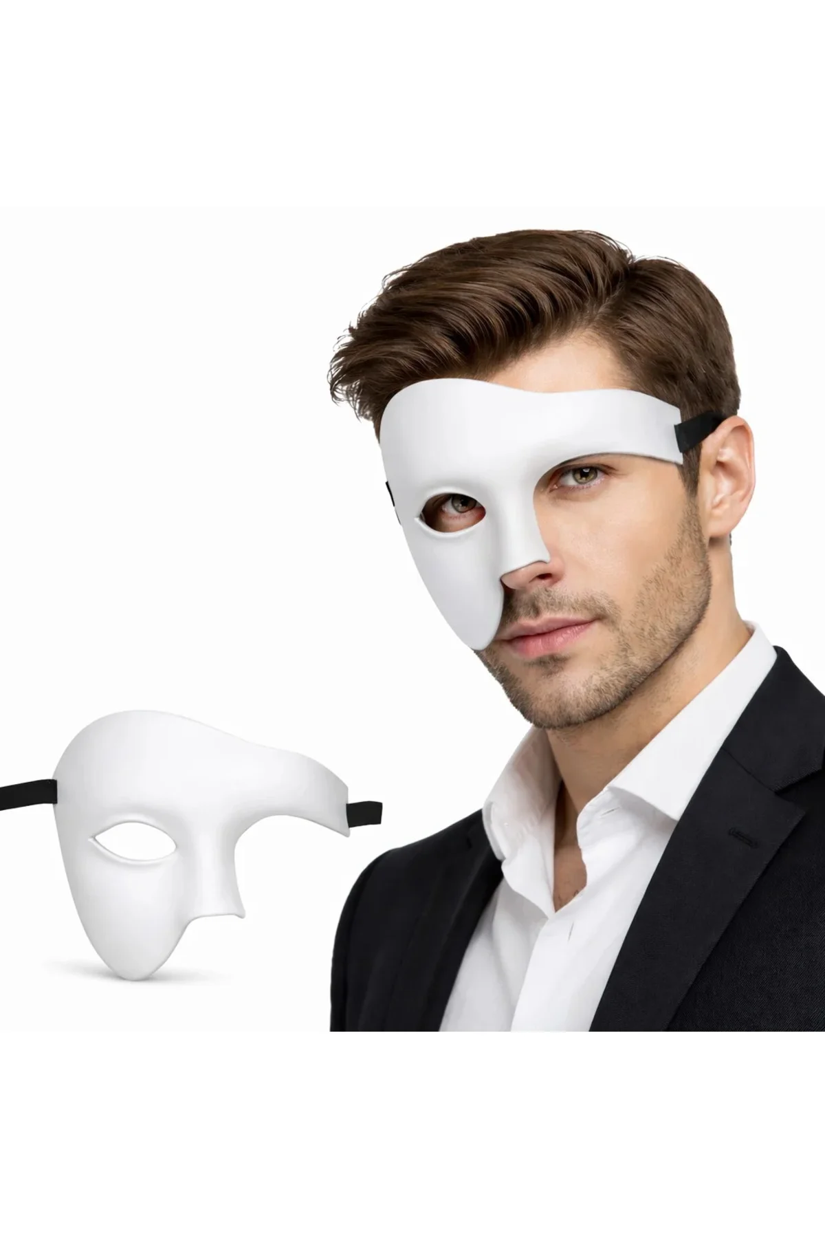 Beyaz Yarım Erkek Maske – Phantom Parti & Balo Maskesi Beyaz Yarım Erkek Maske – Phantom Parti & Balo Maskesi