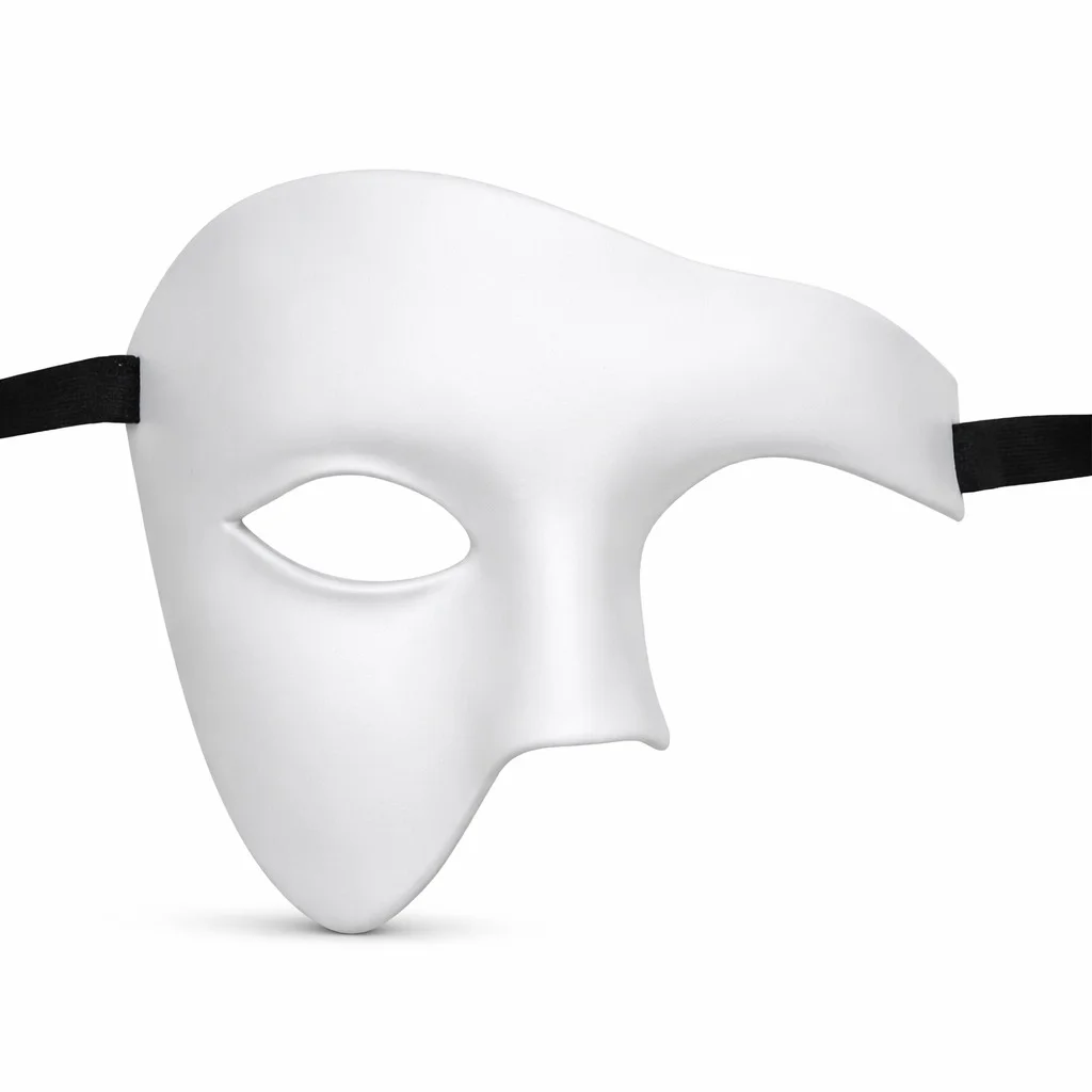 Beyaz Yarım Erkek Maske – Phantom Parti & Balo Maskesi | Maskeli Balo Aksesuarı