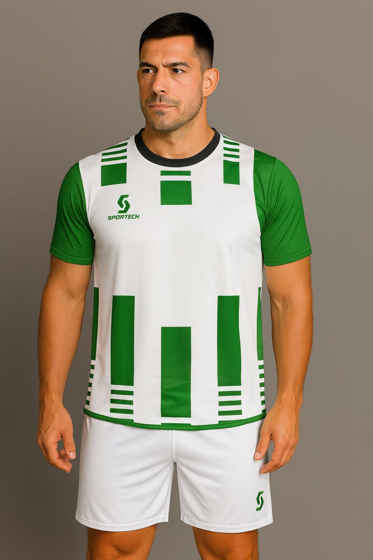 Sportech Beyaz-Yeşil Forma Takımı K0134 (Tek Kelime İsim Ve Numara Yazilir