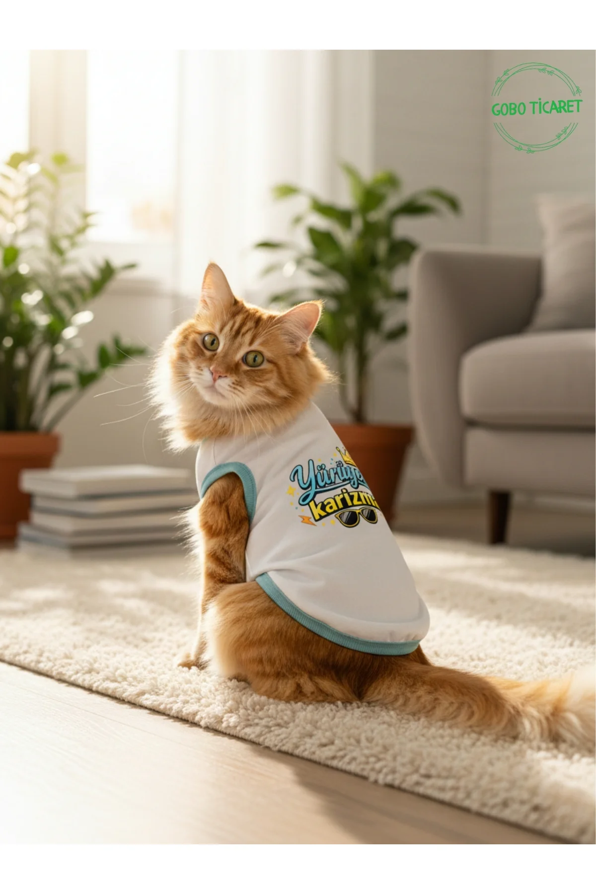 Beyaz Yürüyen Karizma Yazılı Kedi ve Köpek Kıyafeti Tişörtü Elbis