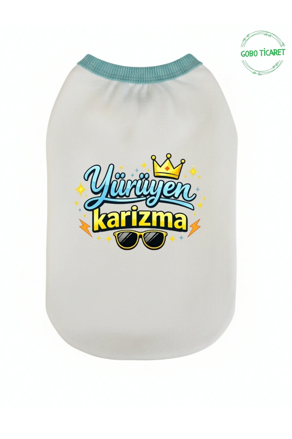 Beyaz Yürüyen Karizma Yazılı Kedi ve Köpek Kıyafeti Tişörtü Elbis