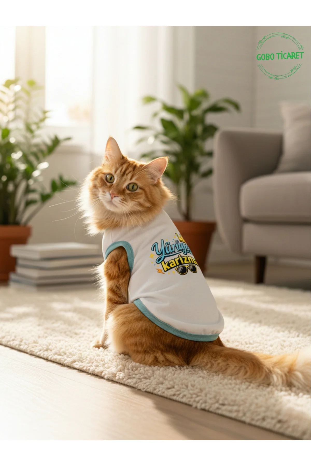 Beyaz Yürüyen Karizma Yazılı Kedi ve Köpek Kıyafeti Tişörtü Elbis