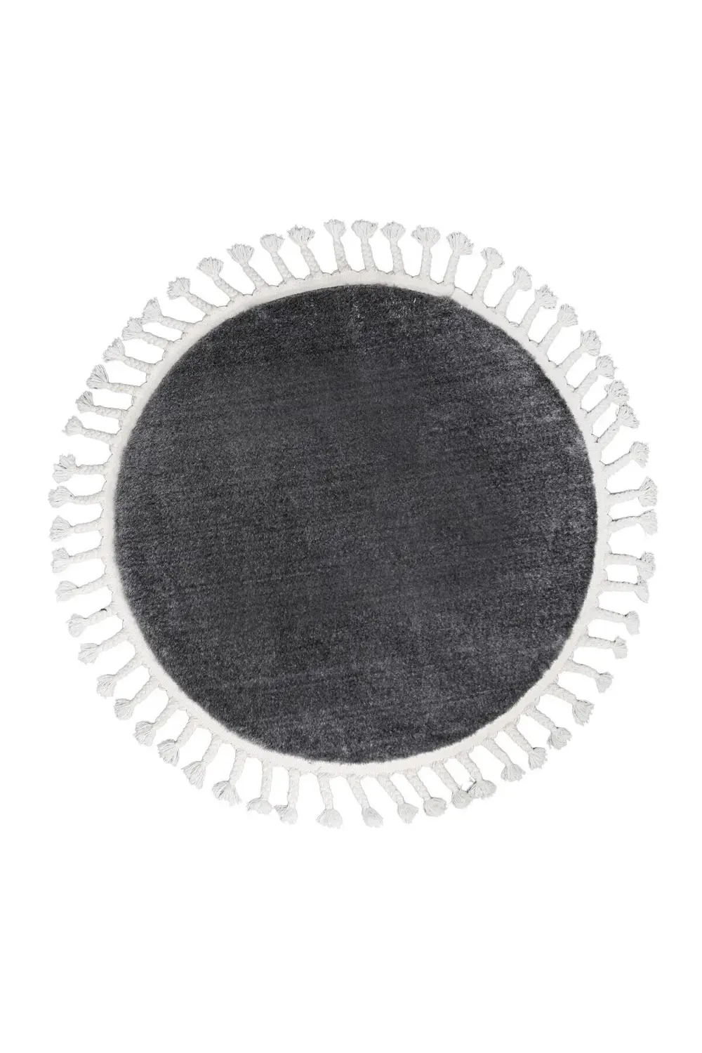 Beyaz Yuvarlak Post Dokuma Halı Saçaklı Peluş Halı Antibakteriyel