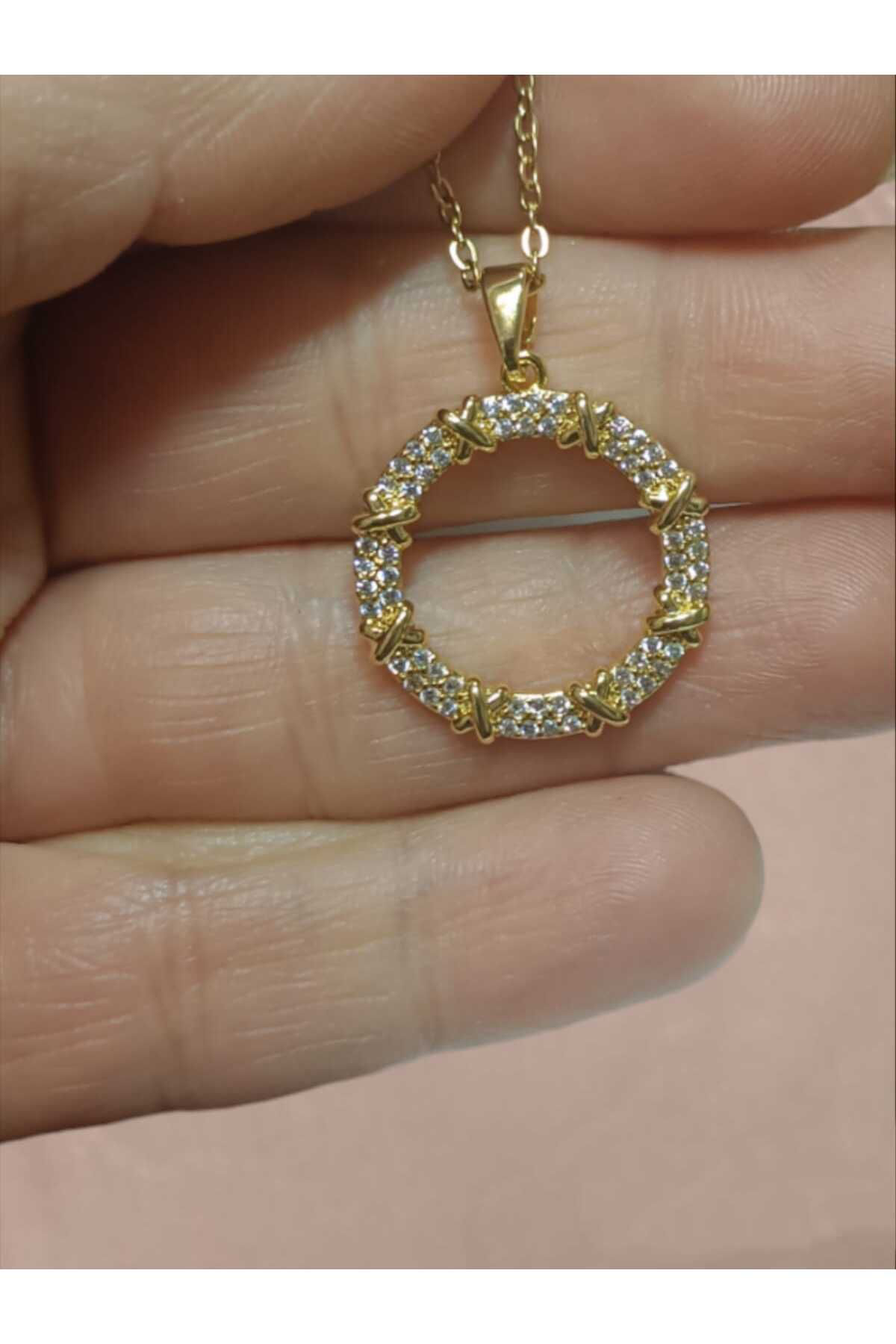 Dodemert Home Beyaz Zirkon Taşli Halka Gold Çelik Kolye