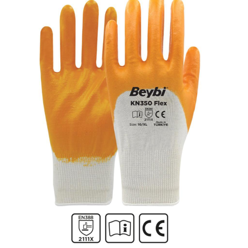 Beybi KN350 Nitril Kaplı Örme Eldiven No:10