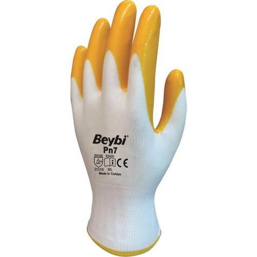 Beybi Pn7 12 Çift Sarı Beyaz Nitril İş Eldiveni