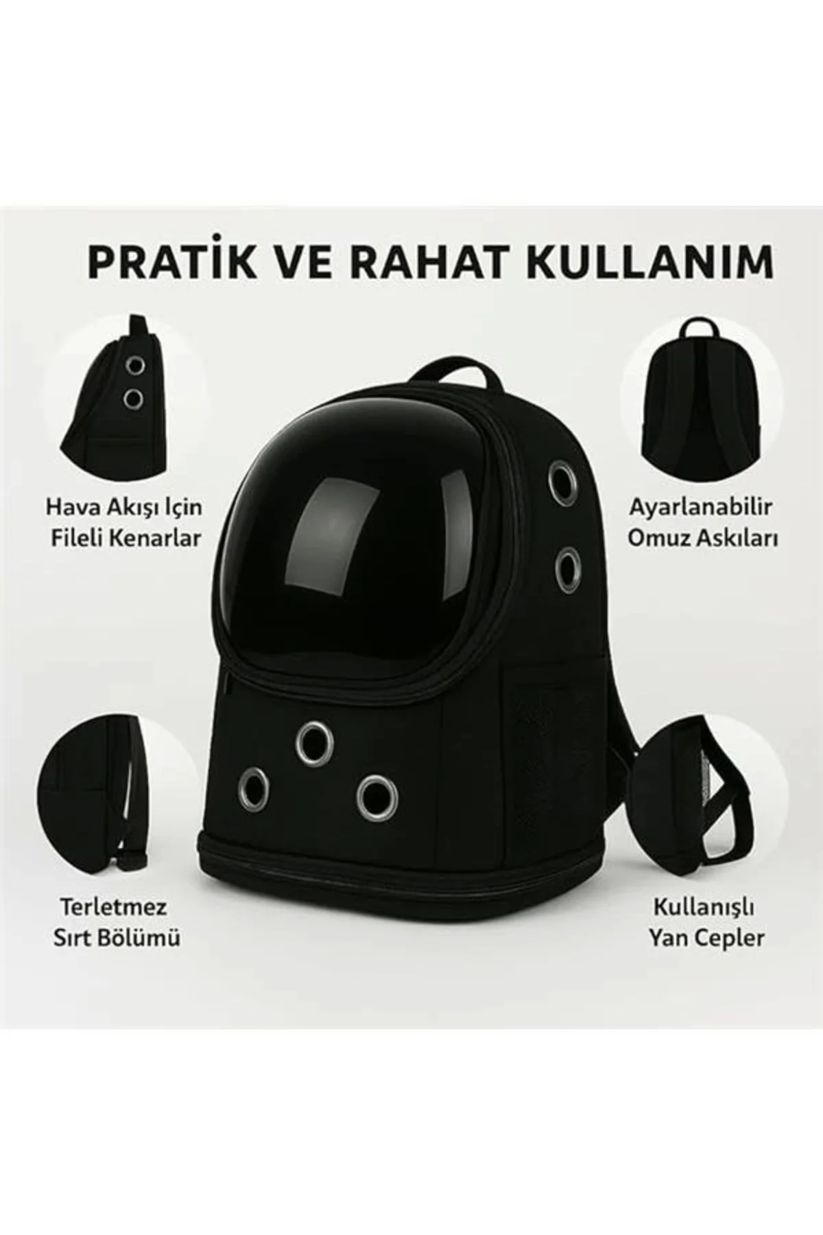 BEYLİNİ Fileli Şeffaf Yıkanabilir Evcil Hayvan Taşıma Çantası Uçuş Kurallarına Uygun Büyük Kedi