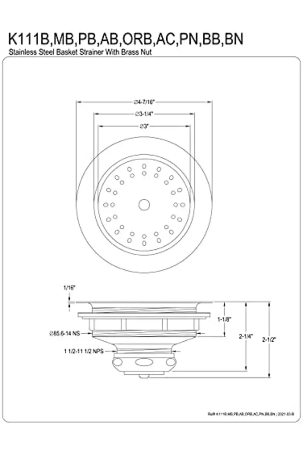 bezless K111BPN Tacoma Sepet Süzgeç, Cilalı Nikel 1027645