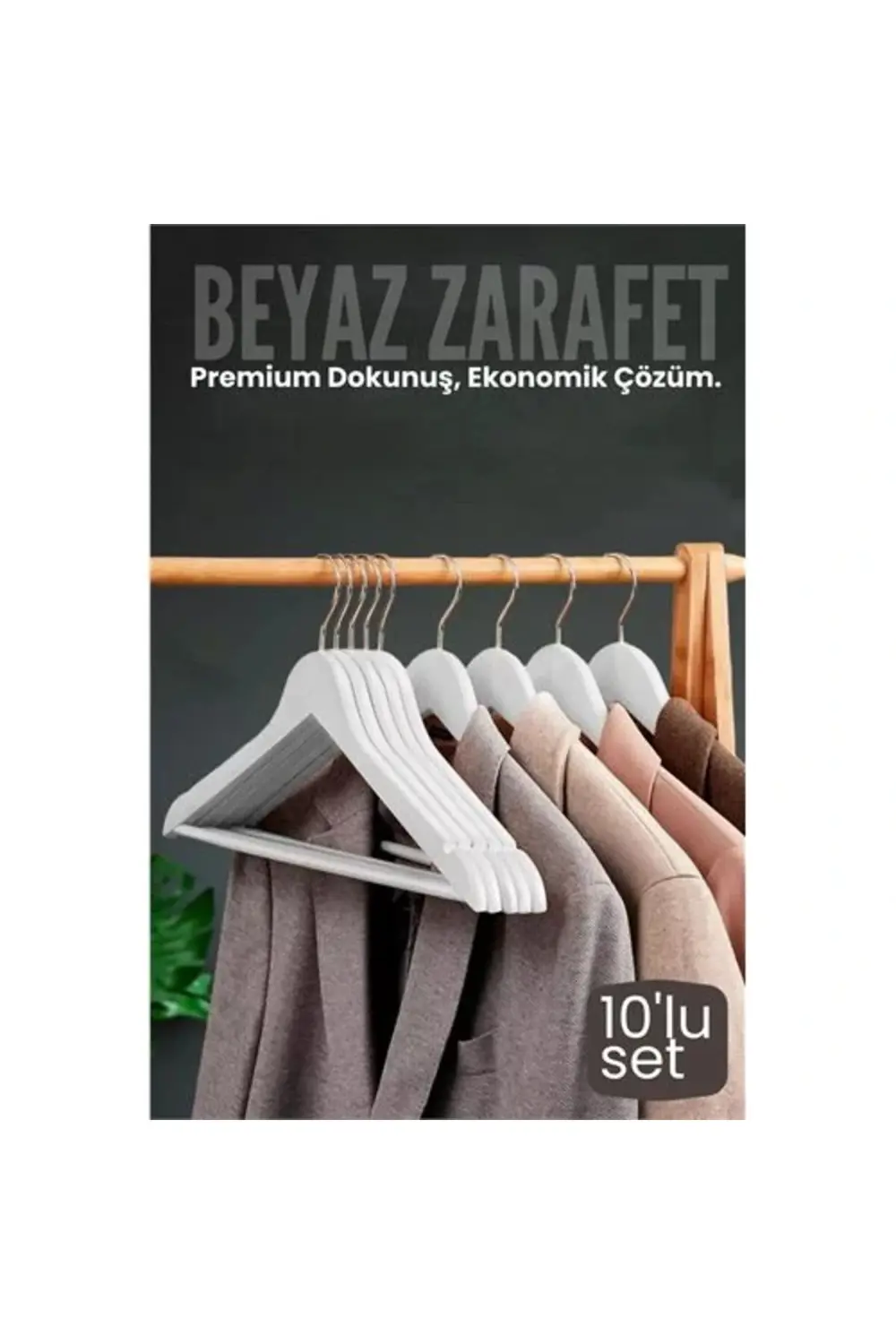 BFS 10'lu Lüks Beyaz Elbise Ceket Askısı - Ergonomik & Kaymaz Pla