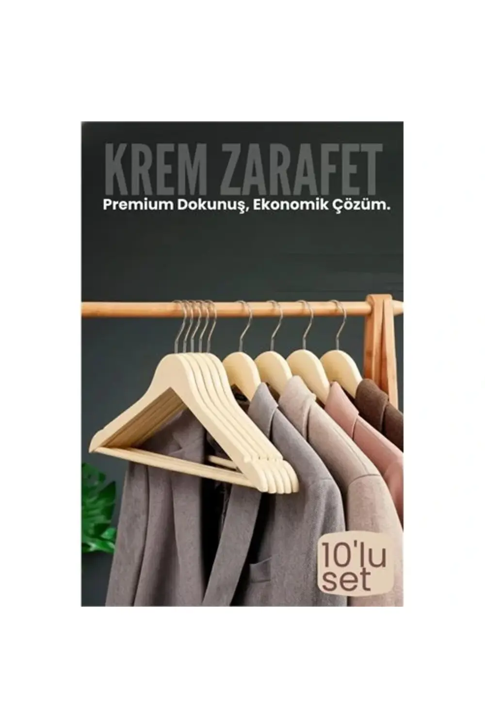 BFS 10'lu Lüks Krem Elbise Ceket Askısı - Ergonomik & Kaymaz Plas