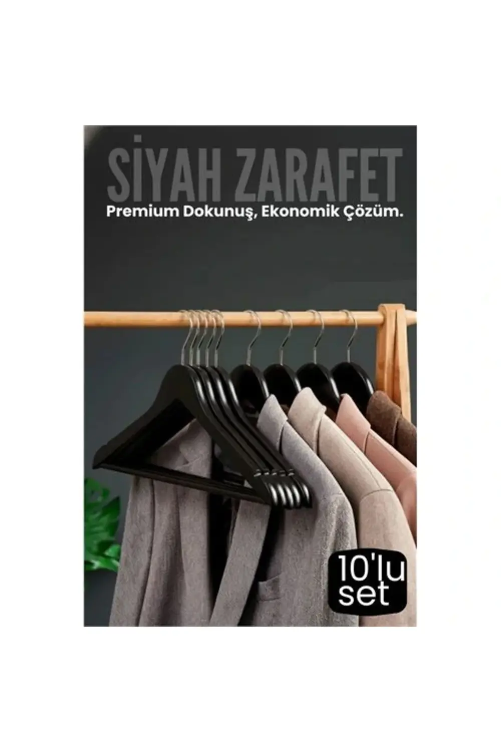 BFS 10'lu Lüks Siyah Elbise Ceket Askısı - Ergonomik & Kaymaz Pla