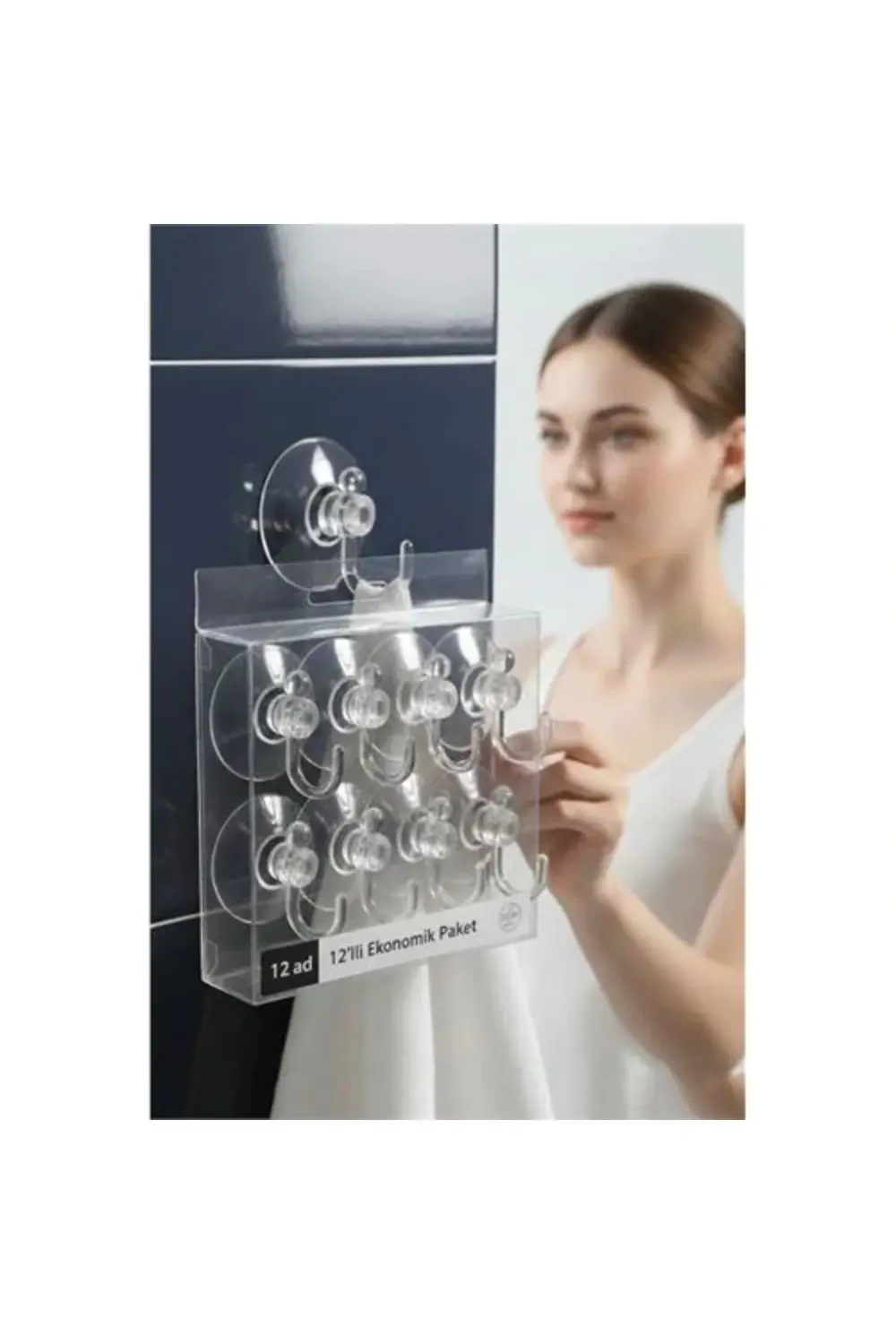 BFS 12'li Şeffaf Askılı Vantuz Kanca | Banyo & Mutfak Duvar Askıs