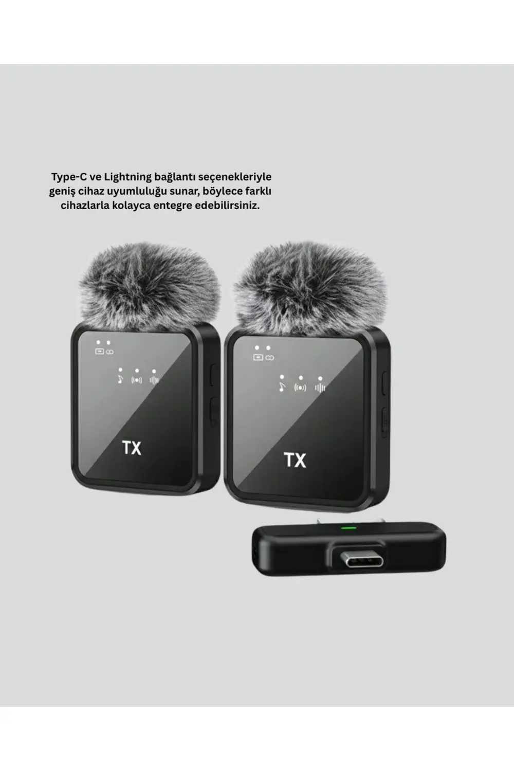 BFS 2’li Kablosuz Yaka Mikrofonu Type-C ve Lightning Uyumlu Profe