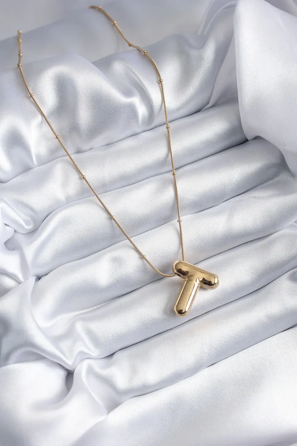 BFS 316L Çelik Gold Renk Bubble "T" Harf Model Kadın Kolye