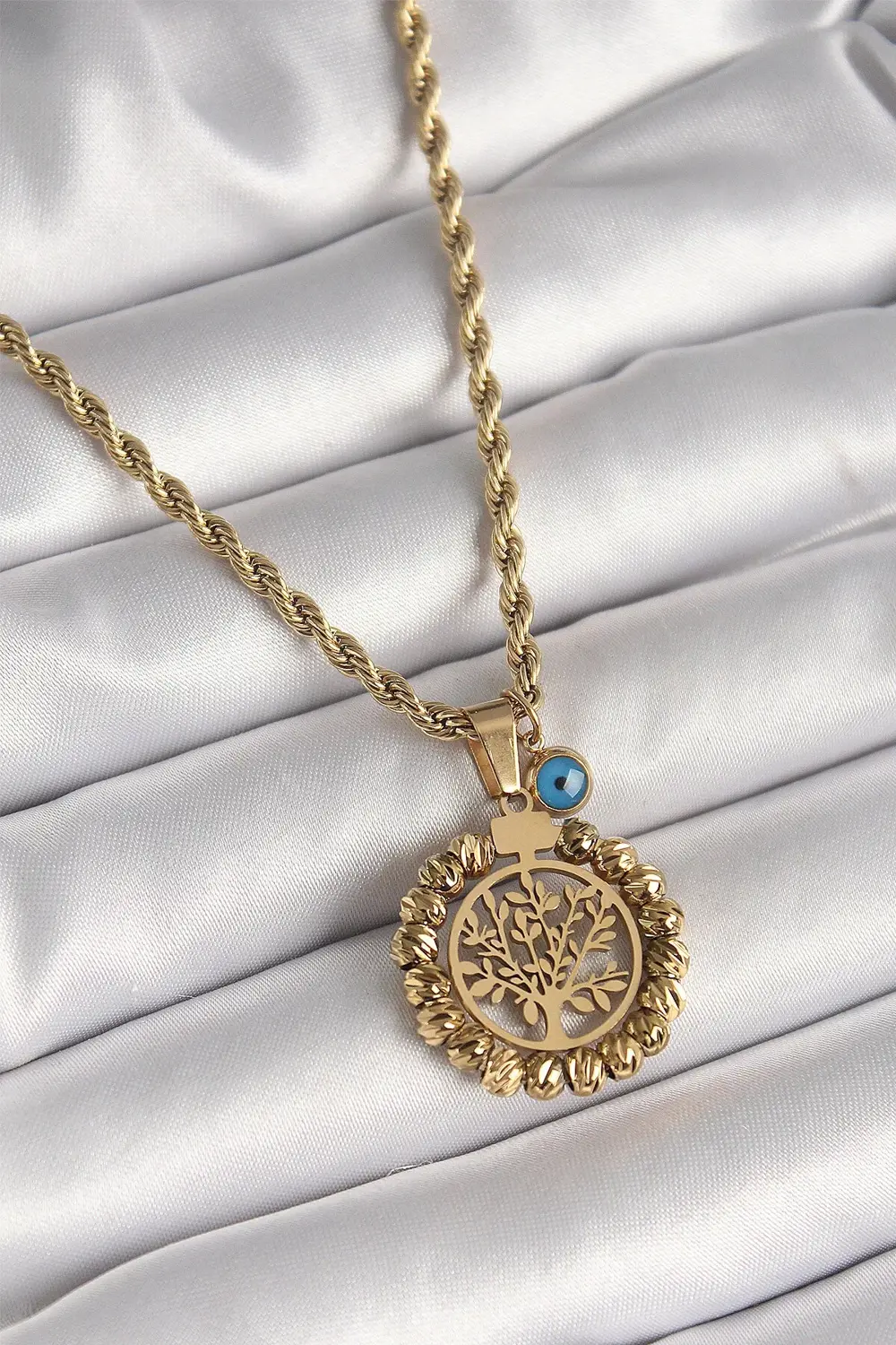 BFS 316L Çelik Gold Renk Burgu Zincir Dorika Yaşam Ağacı Figür Na