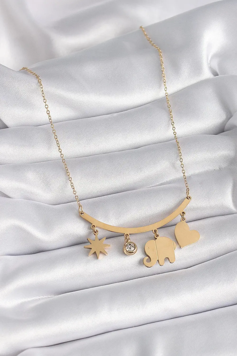 BFS 316L Çelik Gold Renk Fil Figür Zirkon Taş Detay Kadın Kolye