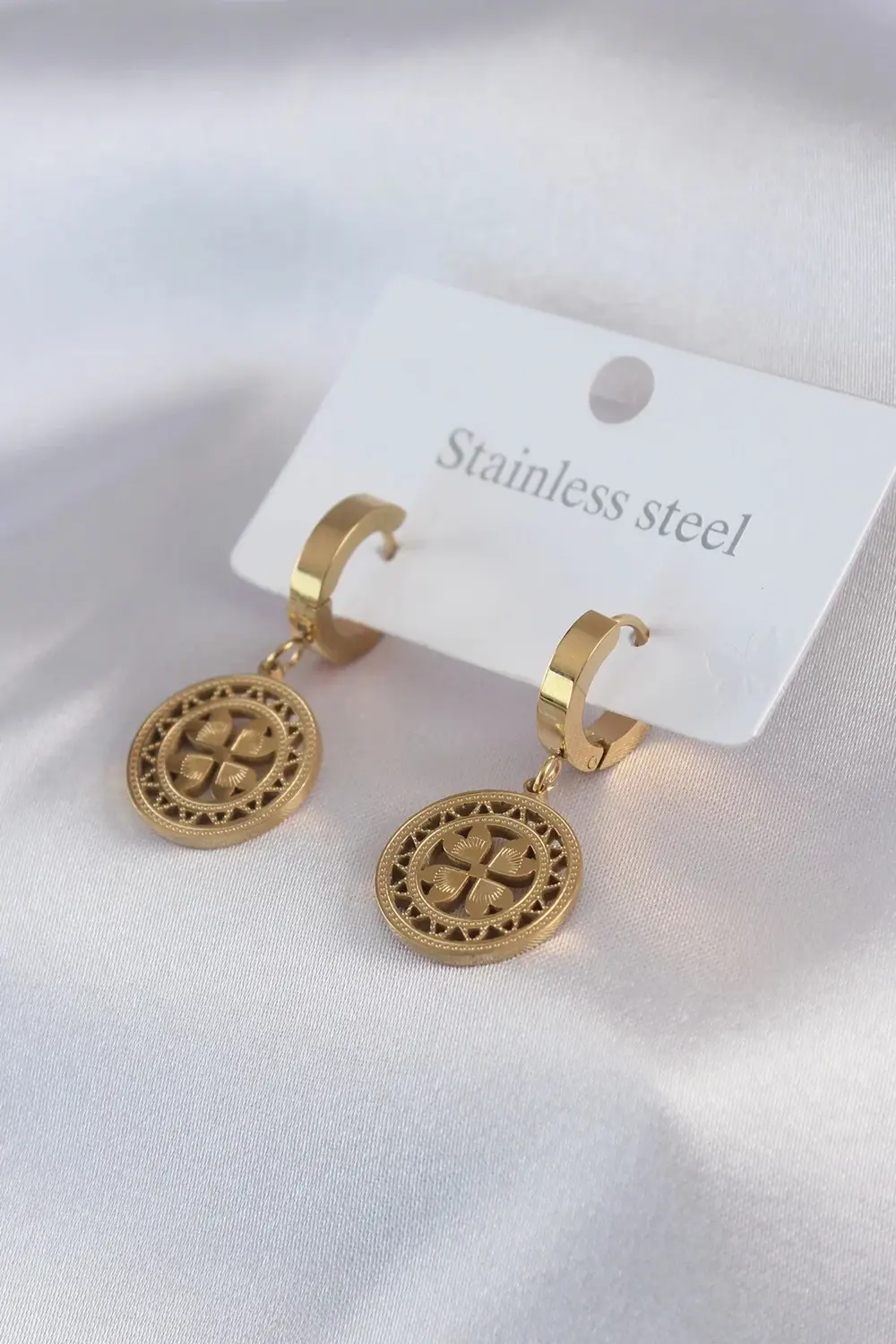 BFS 316L Çelik Gold Renk Kalp Model İşleme Detay Kadın Küpe